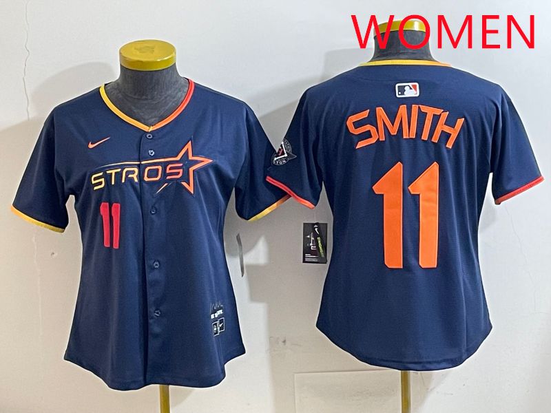 Women Houston Astros #11 Smith Blue three generations Joint Name Nike 2025 MLB Jersey style 5->women mlb jersey->Women Jersey